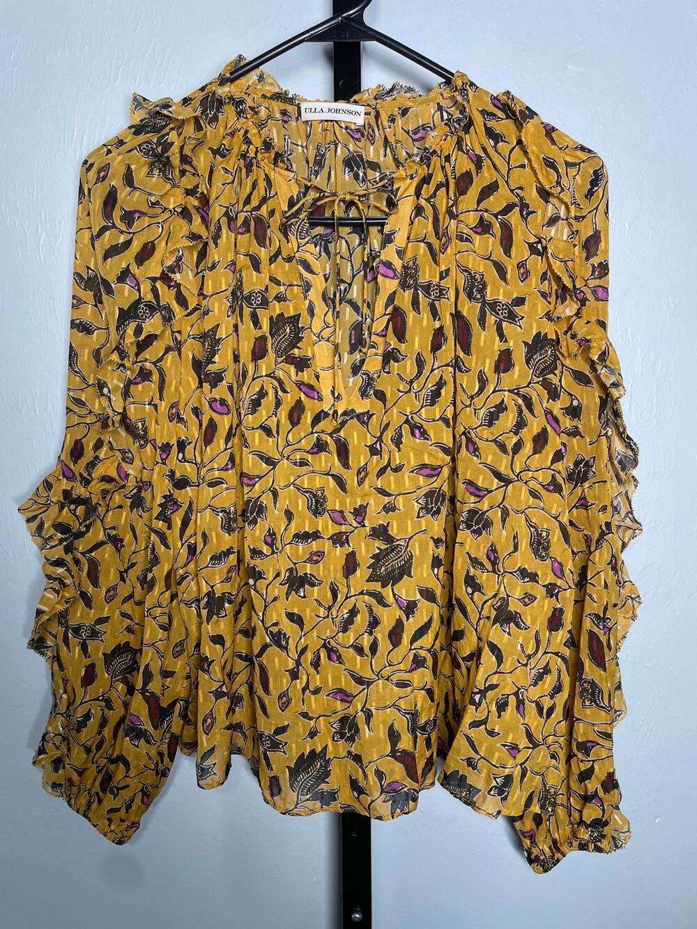 Ulla Johnson Peasant Blouse Womens 0 Amber Atiya Silk Blend P Floral Ruffle $445